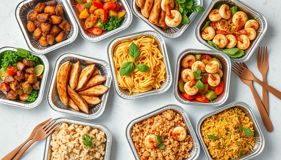 Variety of tasty packed lunch ideas for teens in aluminum containers with chicken, pasta, and salads.