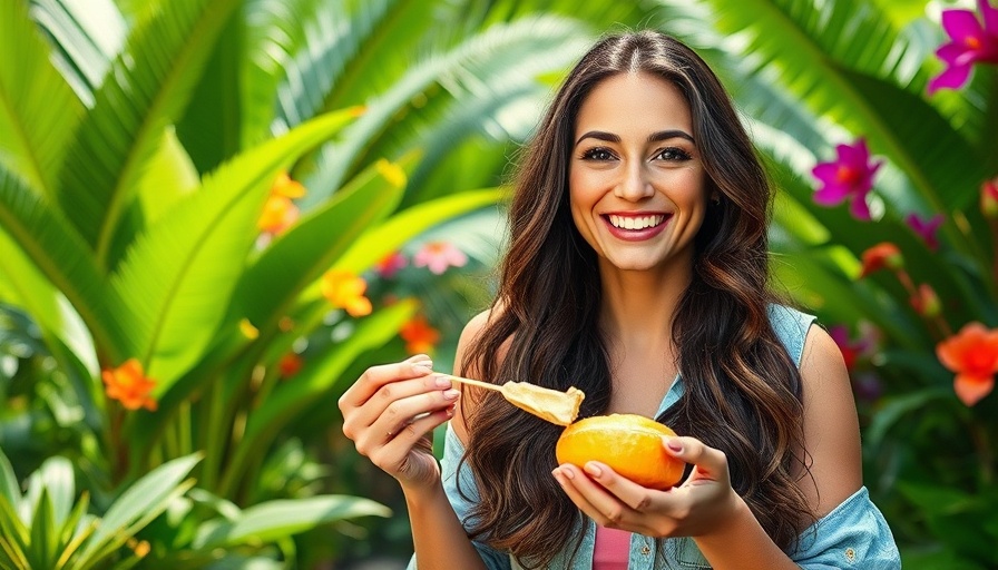 Woman enjoying food in a vibrant garden, related to understanding cellular health in fertility.
