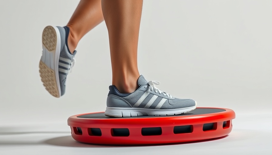 Person using a red vibrating plate machine in a studio setting.
