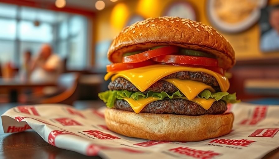 Delicious Huddle House Smash Burger on branded wrapper.