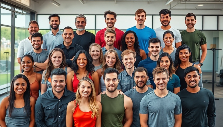 Diverse group of people smiling in a motivational setting.