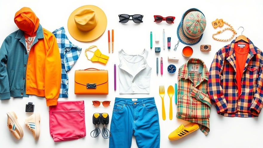 Vibrant modern fashion items showcasing 2025 trends and fitness gear deals.