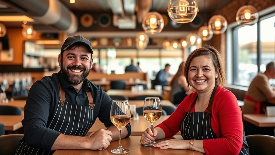 Happy restaurant owners promoting fire safety for restaurants.