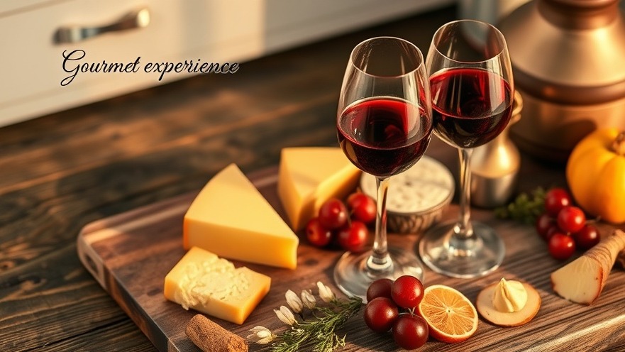 Gourmet Journey: Elegant wine and cheese flat-lay with inviting warm lighting.