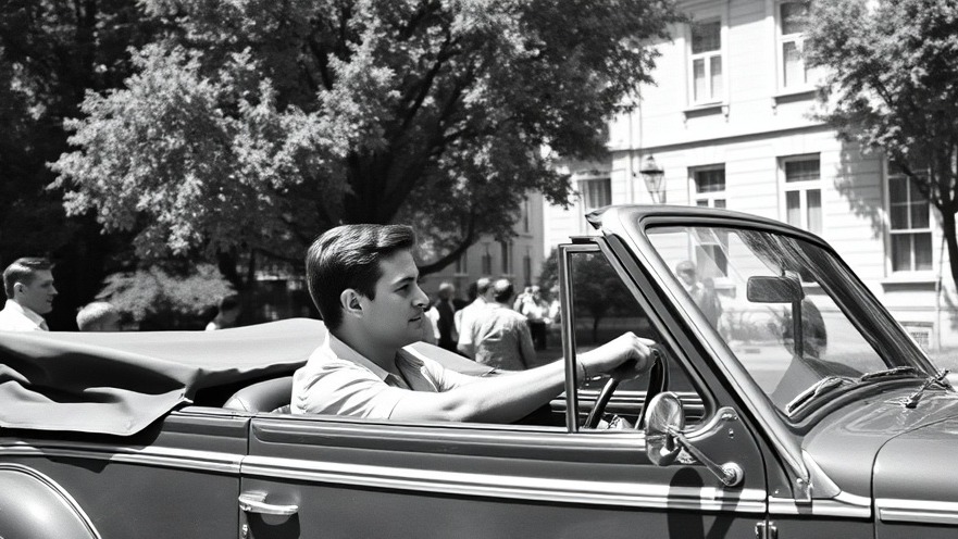 Vintage open-top car in Larkspur, capturing community events and local heroes.