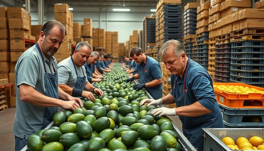 Workers sorting avocados in a warehouse, illustrating trade impact on small businesses.