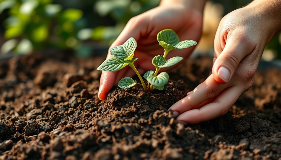 Hands nurturing a young plant in soil, highlighting common soil problems in Marin.
