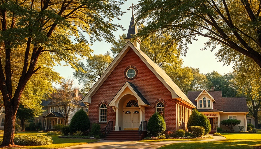 Charming church in Marin with lush greenery, perfect for religious events.