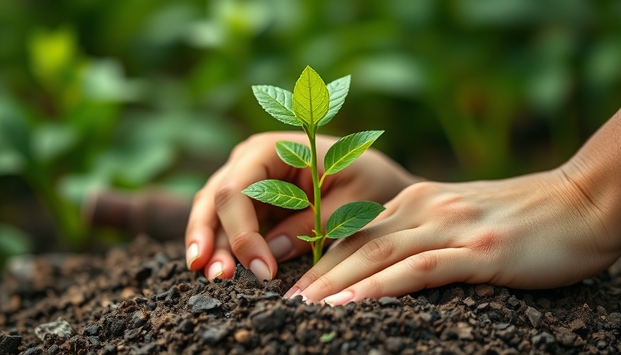 Hands nurturing sapling with soil, common soil problems in Marin.