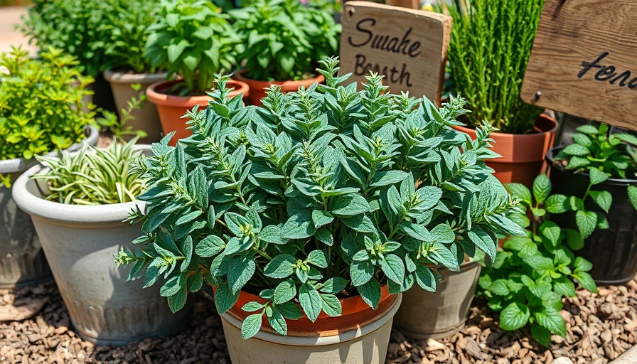 Vibrant herb garden with sage plant in rustic pot for tea recipes.