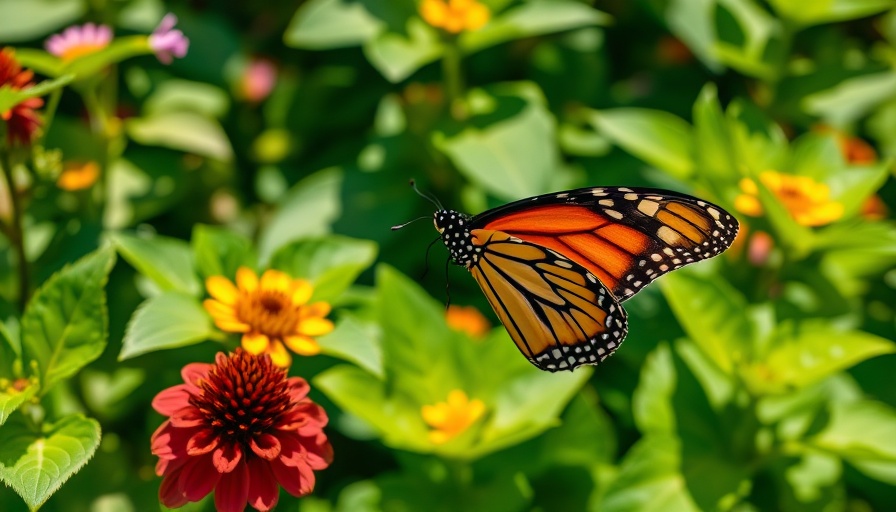 Monarch butterfly on flower in pollinator garden Marin.