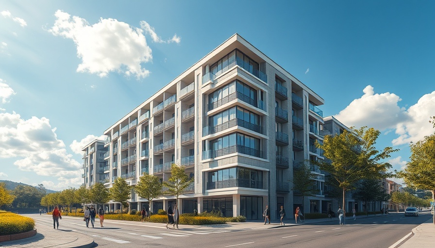 Tamalpais Valley housing project, modern mid-rise building on sunny day