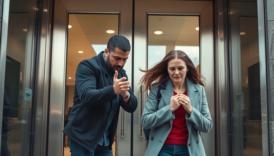 Man holding woman hostage at bank, intense true crime movie moment.