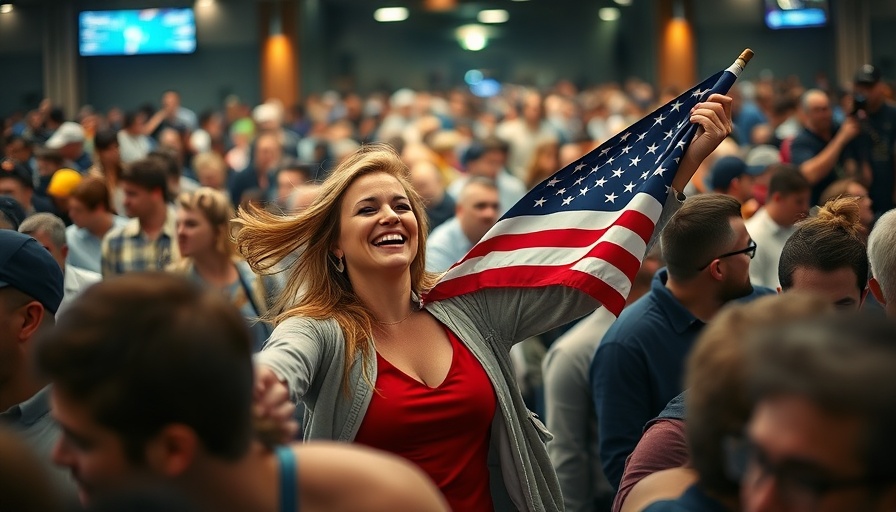Breaking news racism congress, lively gathering with woman holding flag.