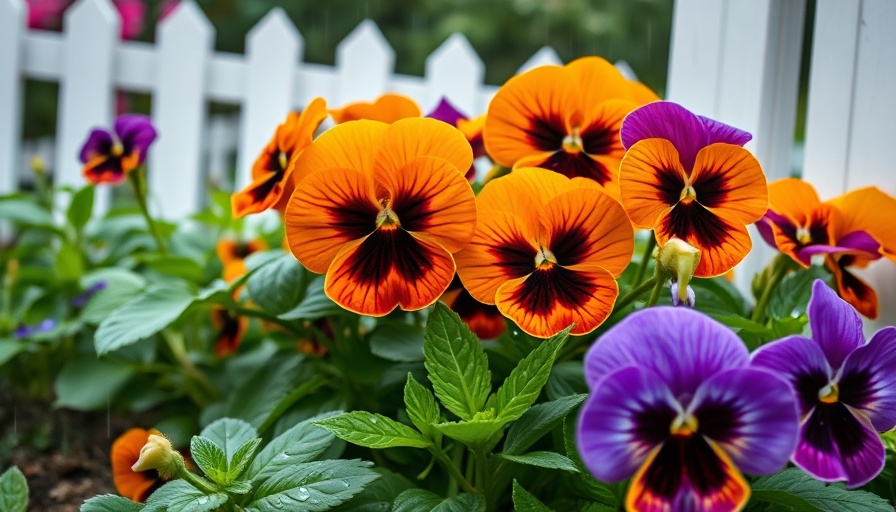 Vibrant pansies in bloom near a white fence, perfect for spring gardening checklist.