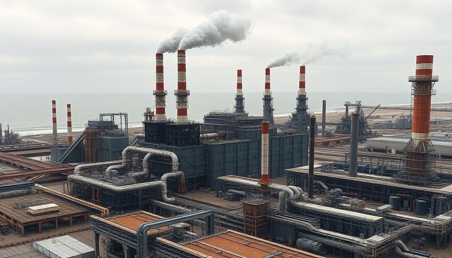 Industrial steel factory with smokestacks and steam, UK US trade deal tariffs backdrop.