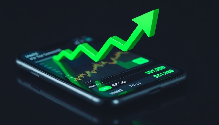 Financial growth chart with phone and S&P 500 icons.