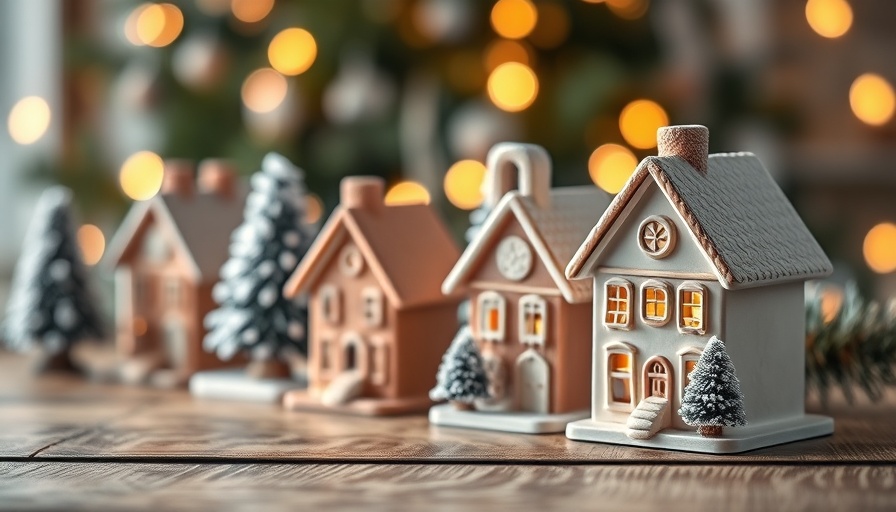 Ceramic houses with frosted trees, cozy holiday decor