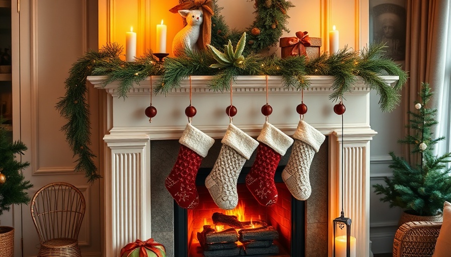Decorated fireplace mantel for real estate market during the holidays.
