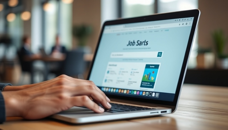 Hands typing on laptop for job search, capturing job loss at 50.