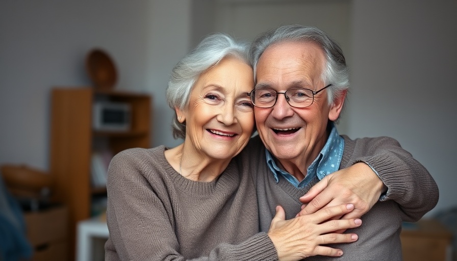 Smiling elderly couple embracing at home, Retirement planning