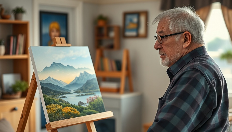 Older man painting at home, enjoying retirement planning.