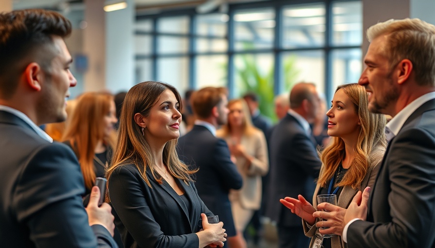Bay Area business news event with professionals networking indoors.