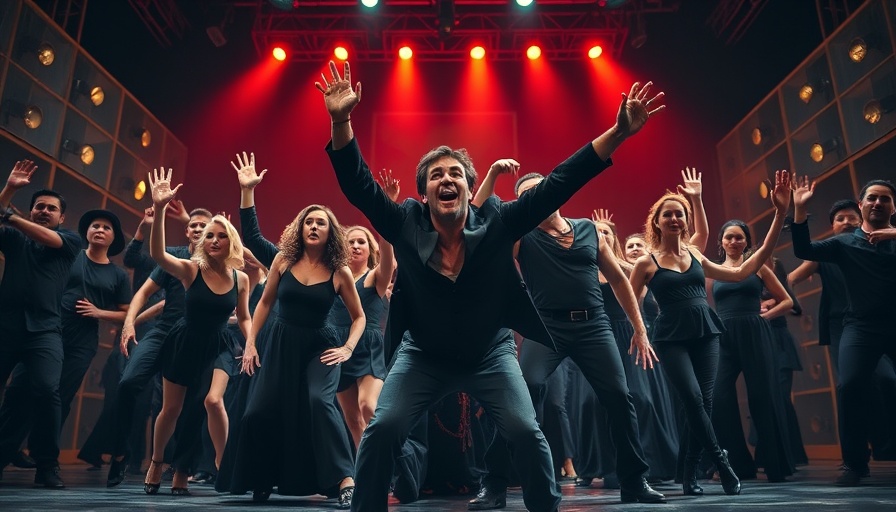 Dynamic theater ensemble performing in black attire on stage, Theatre Reviews and Previews.