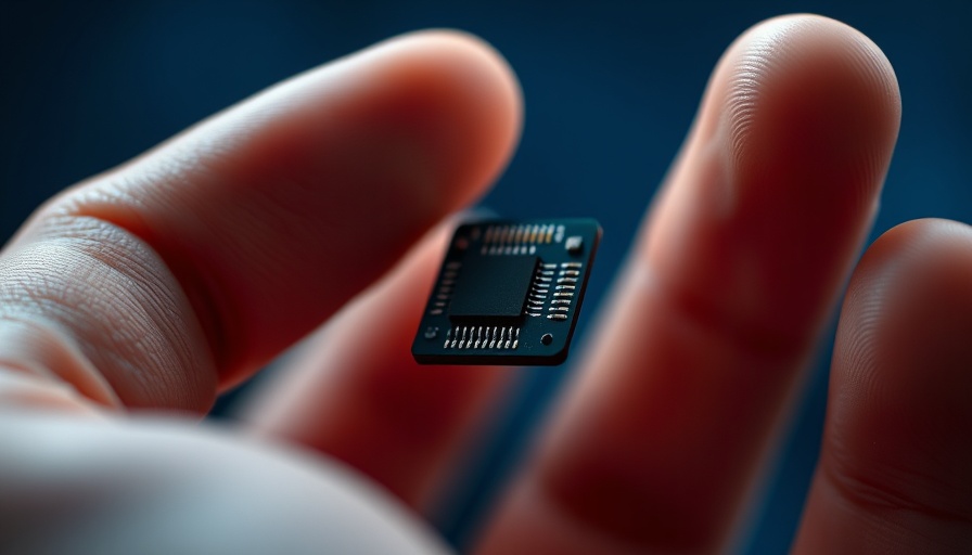 Microchip held in hand against blue background, Intel CEO Lip-Bu Tan context.