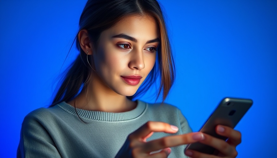 Woman using smartphone for 4-question quiz on AI dangers