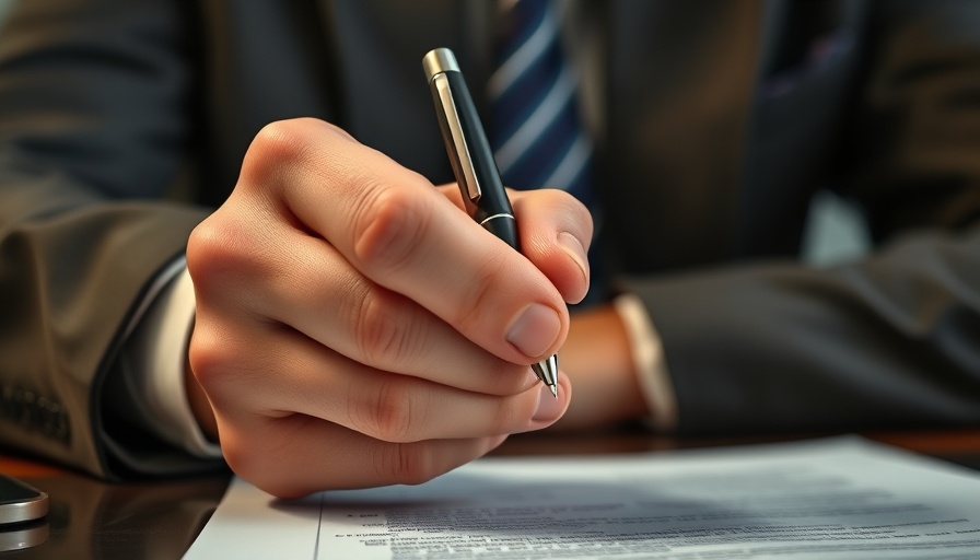 Hands gripping pen in a workplace setting, emphasizing tension and focus.