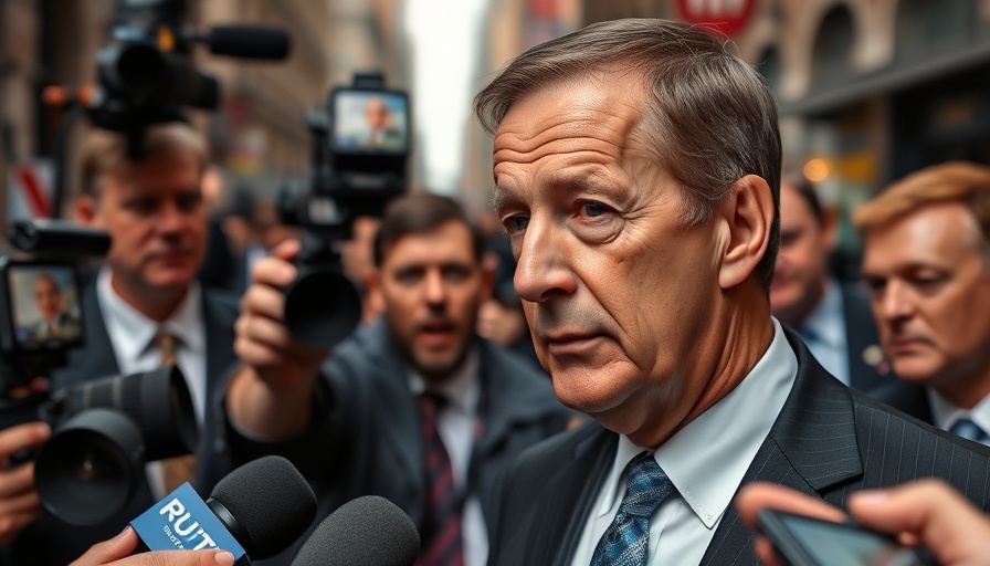 Middle-aged man interacting with reporters during Romania presidential election ban.