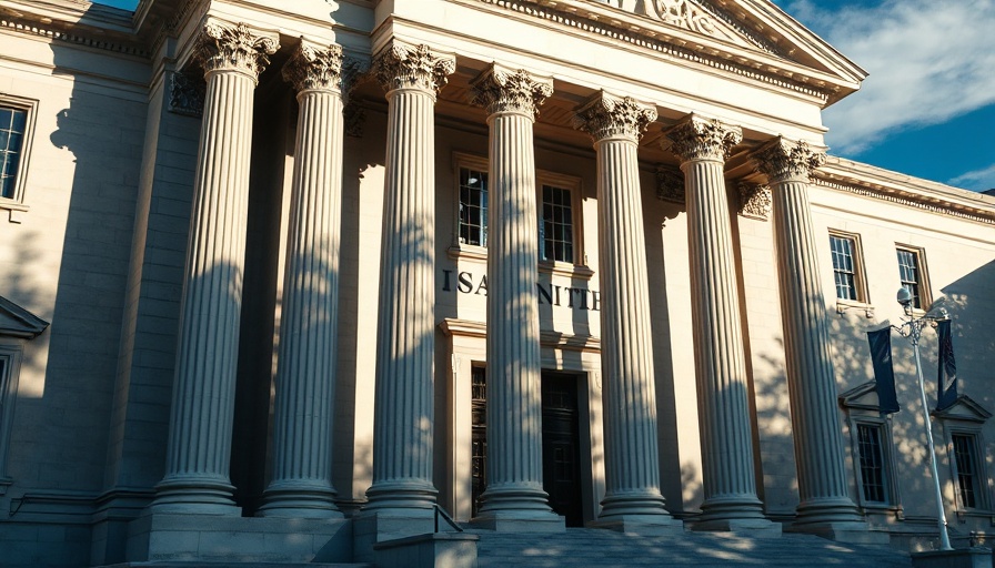 Department of the Treasury's facade with dramatic lighting and shadows.