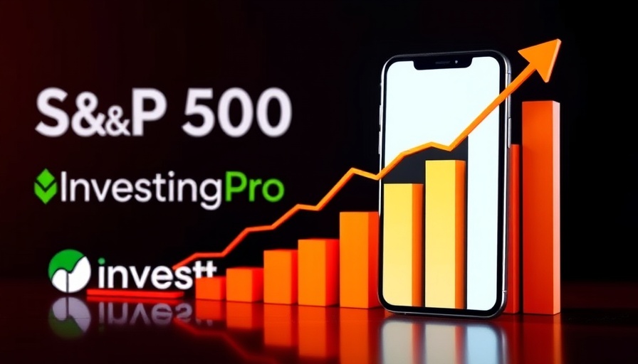 Stock performance graphic with S&P 500 bar chart on smartphone.
