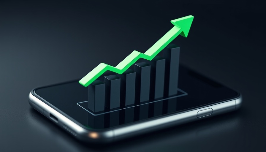 3D bar chart on smartphone depicting stock market news.
