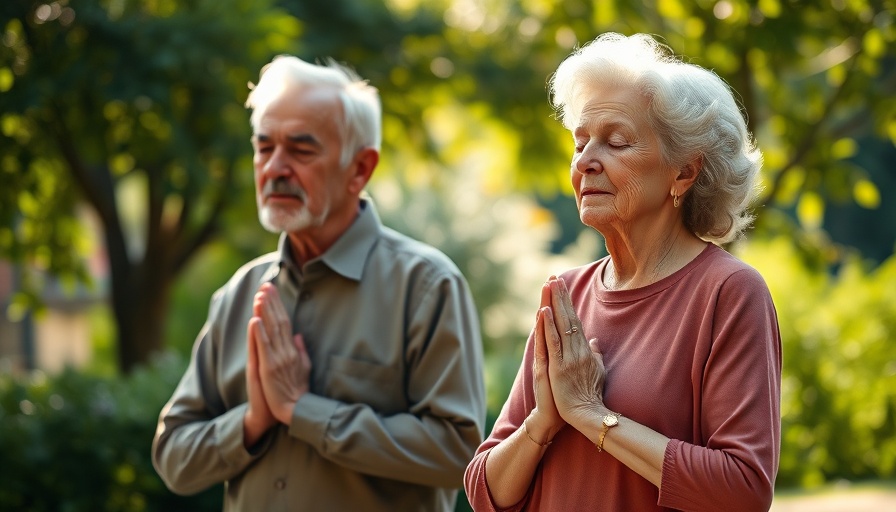 Elderly couple meditating outdoors, promoting financial well-being.