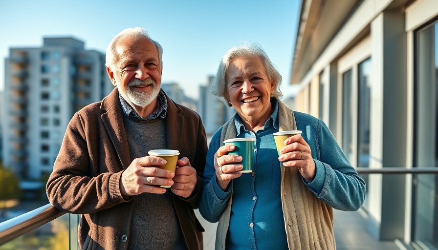 Elderly couple enjoying coffee on balcony, reverse mortgage Canada context.