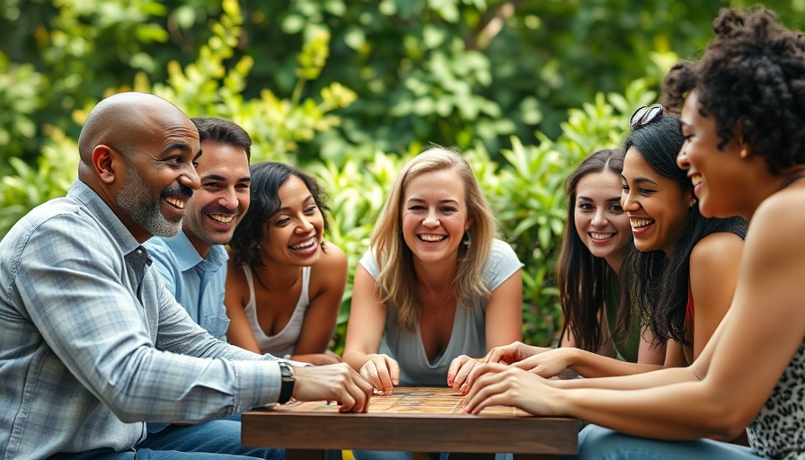 Group of friends playing a board game outdoors, laughing, winning strategies for retirement planning.