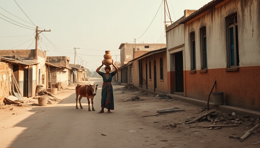 Sustainable development in rural street scene with woman, cow, and bike.