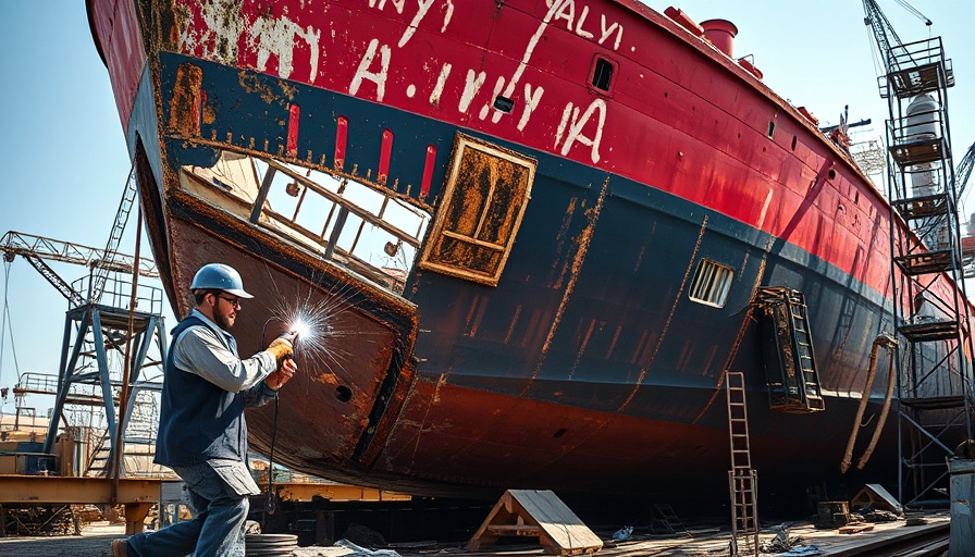 Worker welding at ship-breaking yard, illustrating what happens to ships when they die.