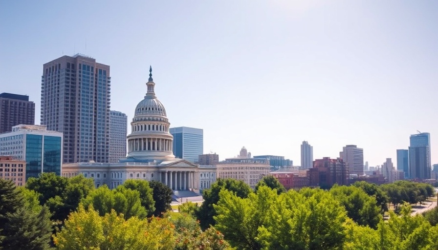 Cityscape with capitol building and skyscrapers, Best States to Start a Business in 2025.