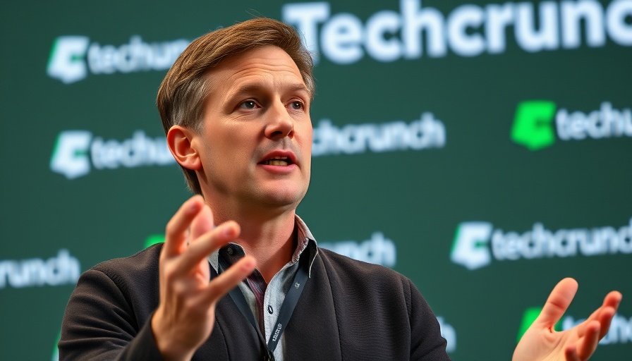 Casual middle-aged man speaking at TechCrunch conference about Klarna IPO.
