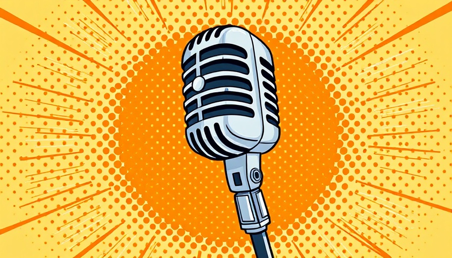 Cartoon microphone illustration with orange background representing AI voice technology startup.