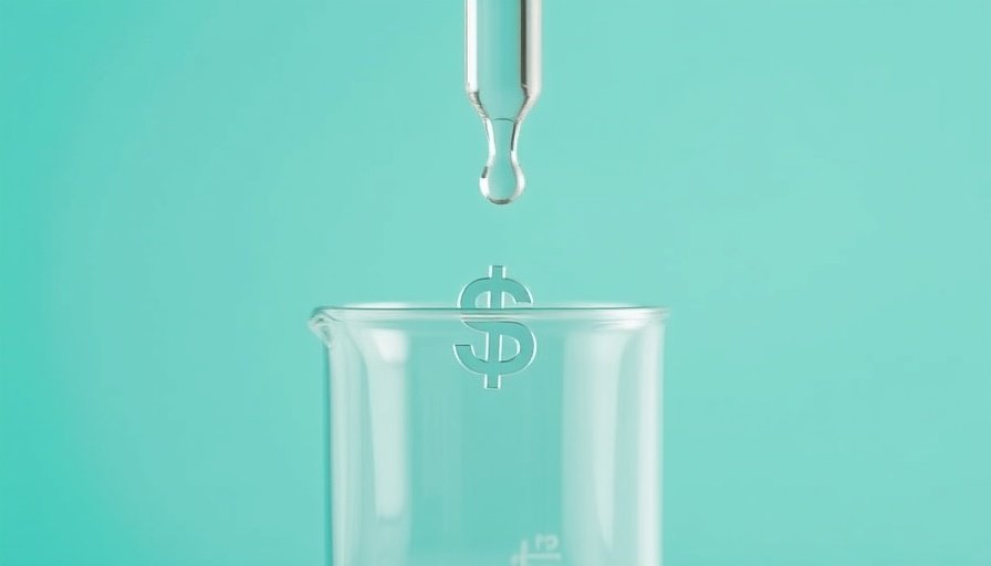 Glass pipette dripping dollar sign liquid into beaker, representing current startup funding trends