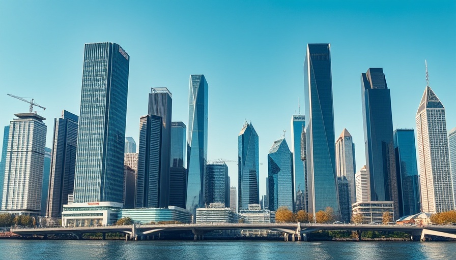 Skyline of modern Chinese city highlighting clean energy potential.