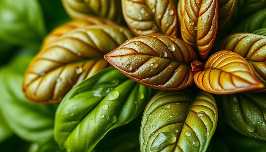 Close-up of basil leaves with water droplets.