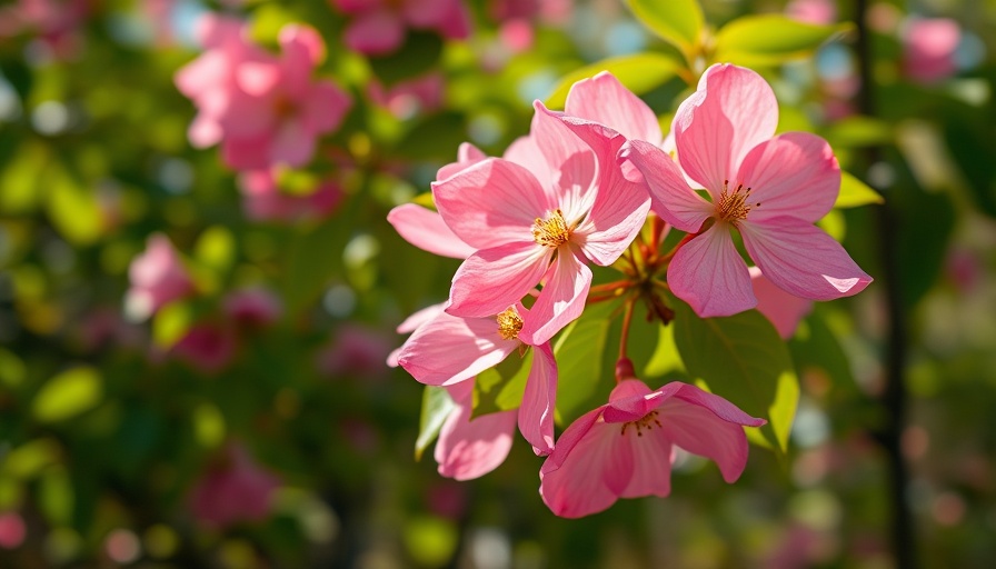 Vibrant pink flowering dogwood blossoms in natural sunlight.