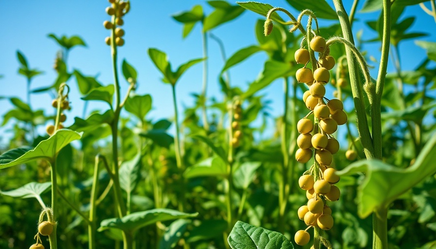 Healthy chickpea plants and pods in sunlight.