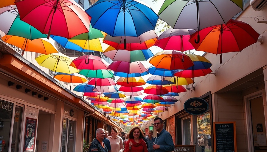 Weekend getaway in Ocean Springs with colorful umbrellas