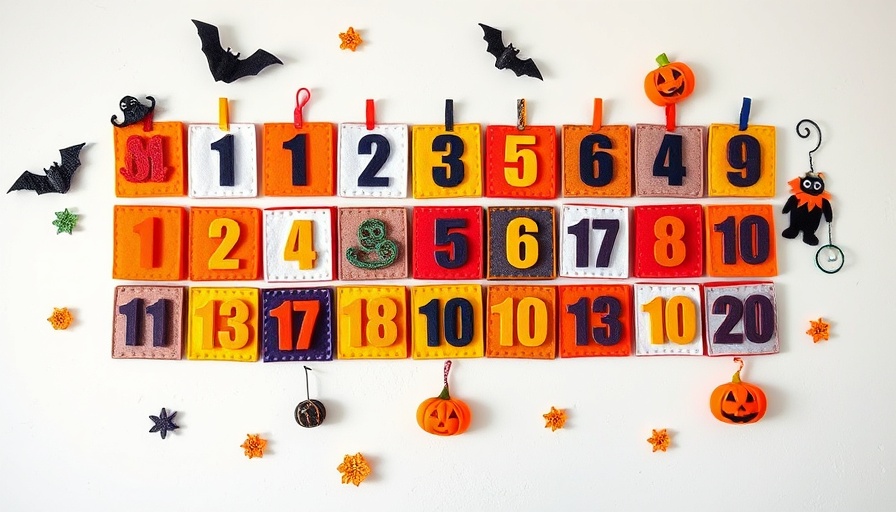 Colorful DIY Halloween countdown calendar with spiders and bats.